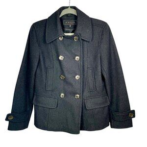 Giacca Wool Pea Coat Heavy Weight Charcoal Gray Womens Petite M Lined Twee